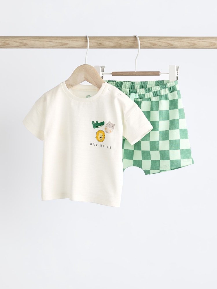Zelena z junaki - dojenček 100% Bombažna majica in kratke hlače 2 Pieces Komplet - Slika 1 iz 9