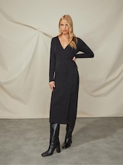 Ro&Zo Rib Knit Wrap Black Dress - Image 3 of 6