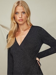 Ro&Zo Rib Knit Wrap Black Dress - Image 4 of 6