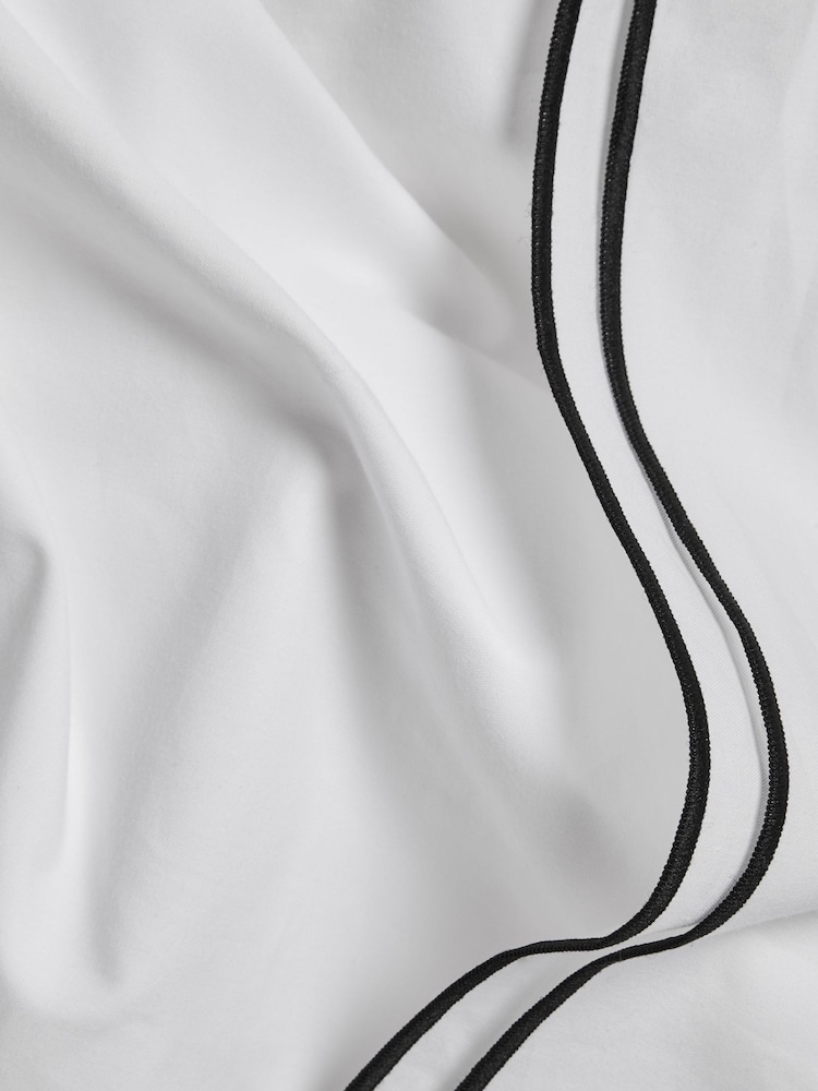 White With Black Edge Collection Luxe 200 Thread Count 100% Egyptian Cotton Percale Duvet Cover And Pillowcase Set - Image 4 of 4
