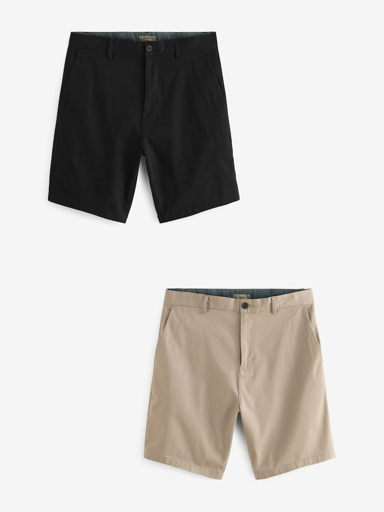 Black/Tan Stretch Chinos Shorts 2 Pack - Image 1 of 17