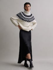 Reiss Cream/Black Amy Wool-Cashmere Blend Fairisle Pattern Roll Neck Jumper - Image 1 of 6