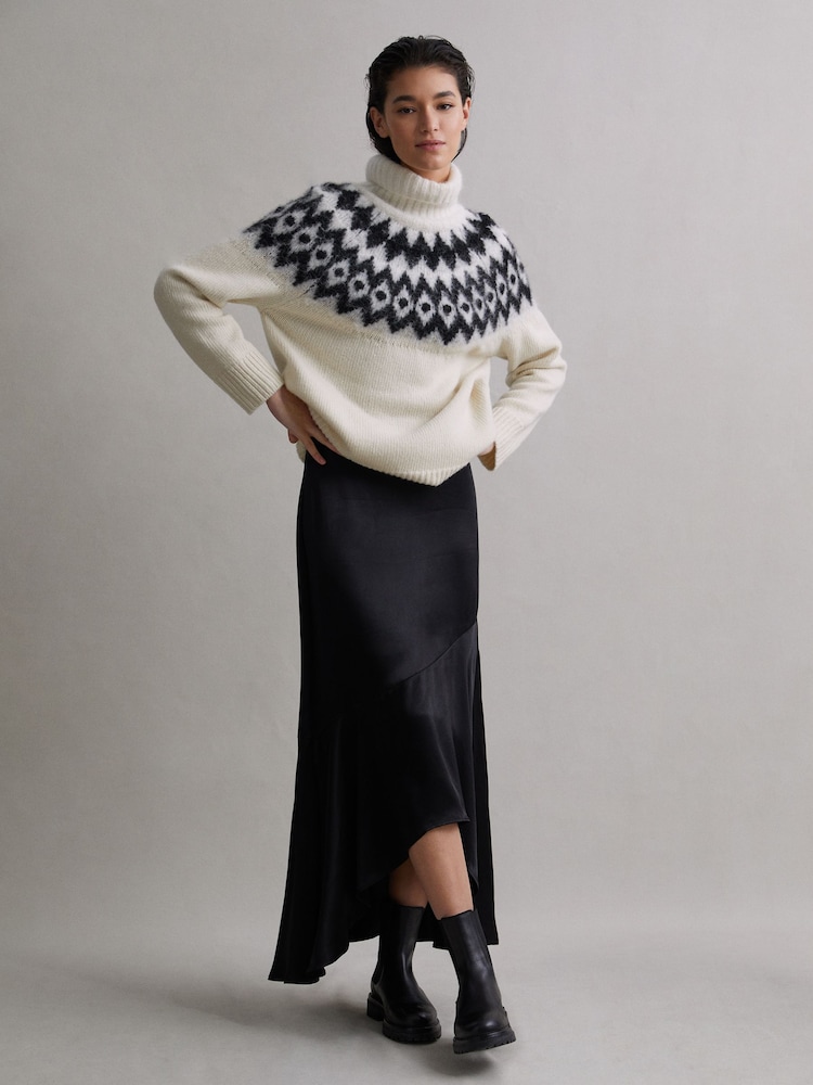 Reiss Cream/Black Amy Wool-Cashmere Blend Fairisle Pattern Roll Neck Jumper - Image 1 of 6