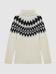 Reiss Cream/Black Amy Wool-Cashmere Blend Fairisle Pattern Roll Neck Jumper - Image 2 of 6