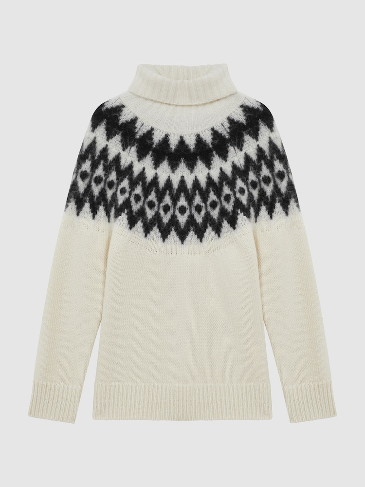 Reiss Cream/Black Amy Wool-Cashmere Blend Fairisle Pattern Roll Neck Jumper - Image 2 of 6