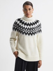 Reiss Cream/Black Amy Wool-Cashmere Blend Fairisle Pattern Roll Neck Jumper - Image 3 of 6