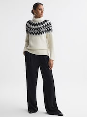 Reiss Cream/Black Amy Wool-Cashmere Blend Fairisle Pattern Roll Neck Jumper - Image 4 of 6