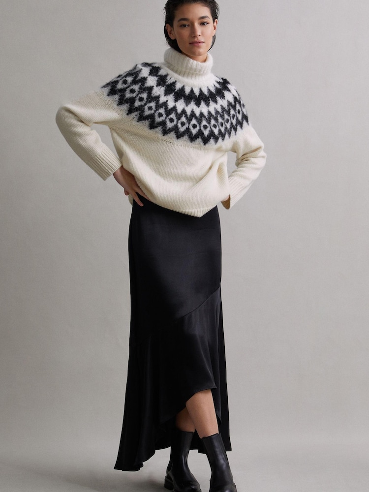 Reiss Cream/Black Amy Wool-Cashmere Blend Fairisle Pattern Roll Neck Jumper - Image 6 of 6