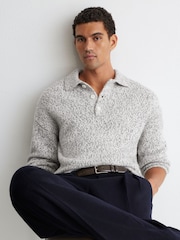 Maglione Reiss Jasper in misto lana a maglia screziata con mezza abbottonatura - Immagine 1 di 7