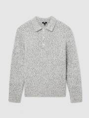 Maglione Reiss Jasper in misto lana a maglia screziata con mezza abbottonatura - Immagine 2 di 7