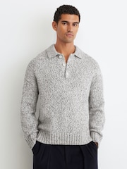 Maglione Reiss Jasper in misto lana a maglia screziata con mezza abbottonatura - Immagine 4 di 7