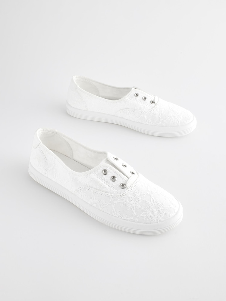 White Embroidered Forever Comfort® Laceless Canvas Slip-On Trainers - Image 3 of 8
