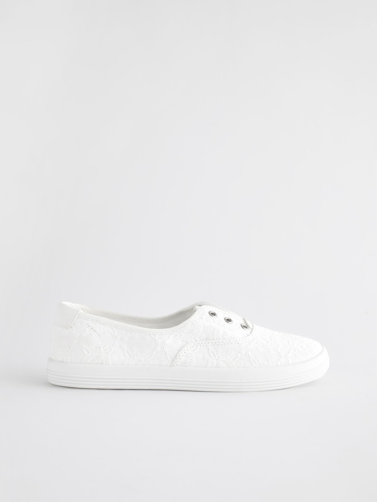 White Embroidered Forever Comfort® Laceless Canvas Slip-On Trainers - Image 4 of 8