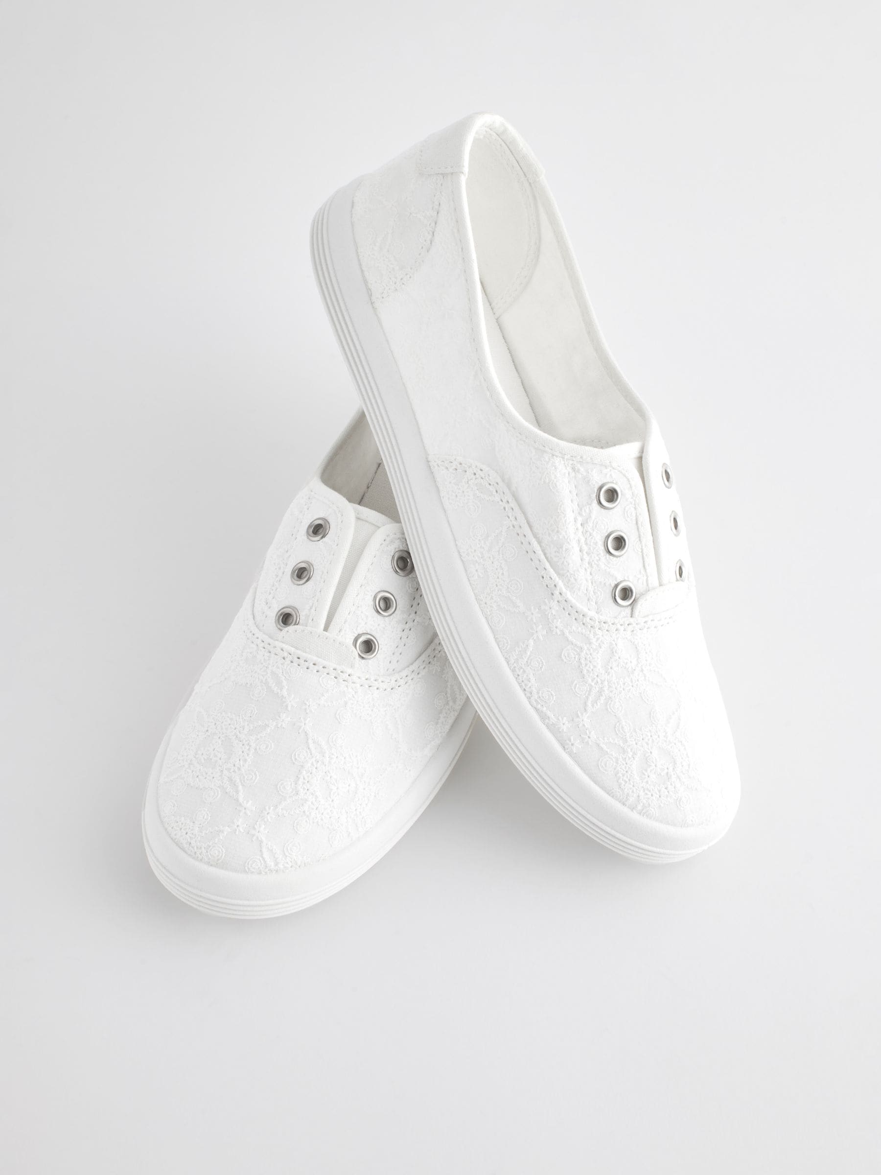 Buy White Embroidered Forever Comfort Laceless Canvas Slip On Trainers from Next United Arab Emirates