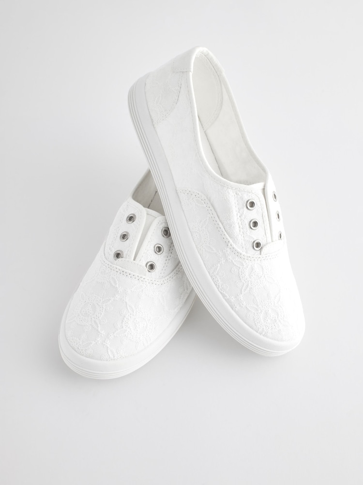 White Embroidered Forever Comfort® Laceless Canvas Slip-On Trainers - Image 5 of 8