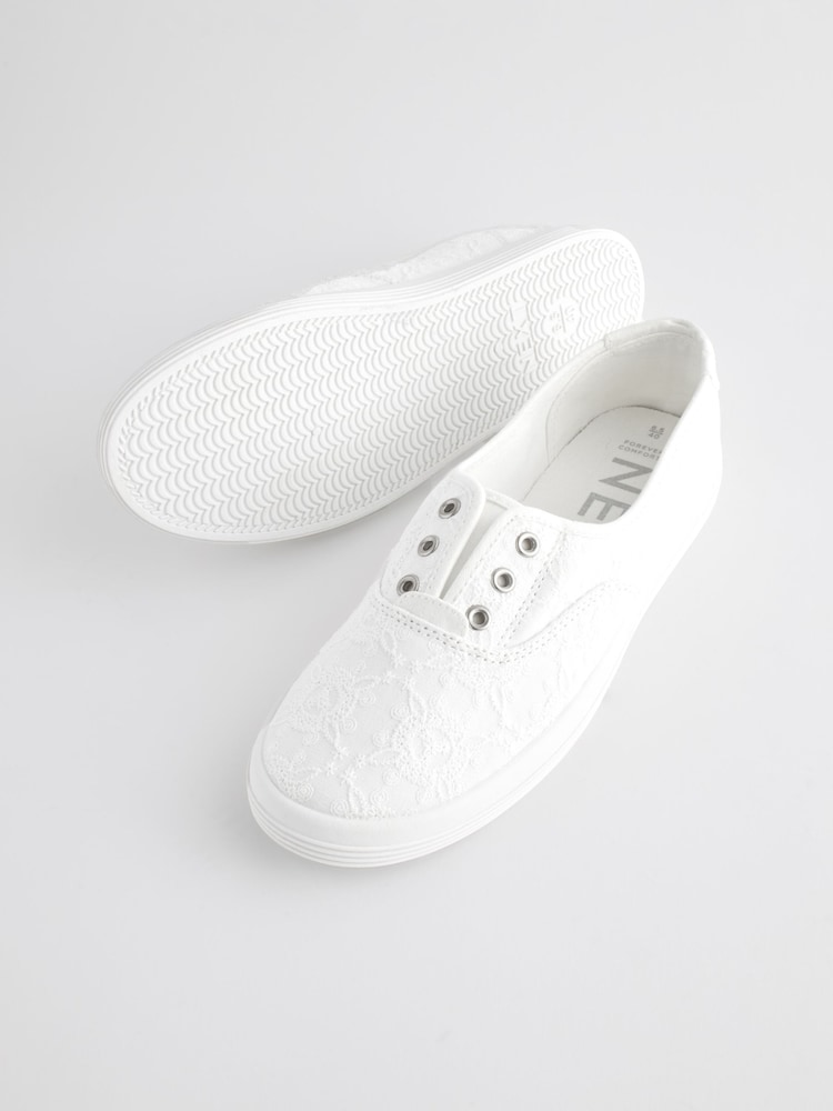 White Embroidered Forever Comfort® Laceless Canvas Slip-On Trainers - Image 6 of 8