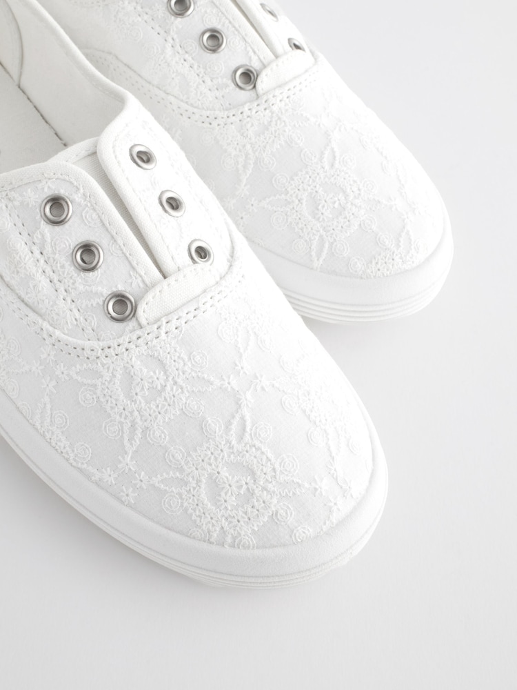 White Embroidered Forever Comfort® Laceless Canvas Slip-On Trainers - Image 7 of 8