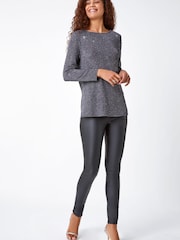 Roman Grey Sparkle Cowl Back Detail Stretch Tunic Top - Image 2 of 5