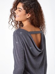 Roman Grey Sparkle Cowl Back Detail Stretch Tunic Top - Image 4 of 5