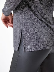 Roman Grey Sparkle Cowl Back Detail Stretch Tunic Top - Image 5 of 5