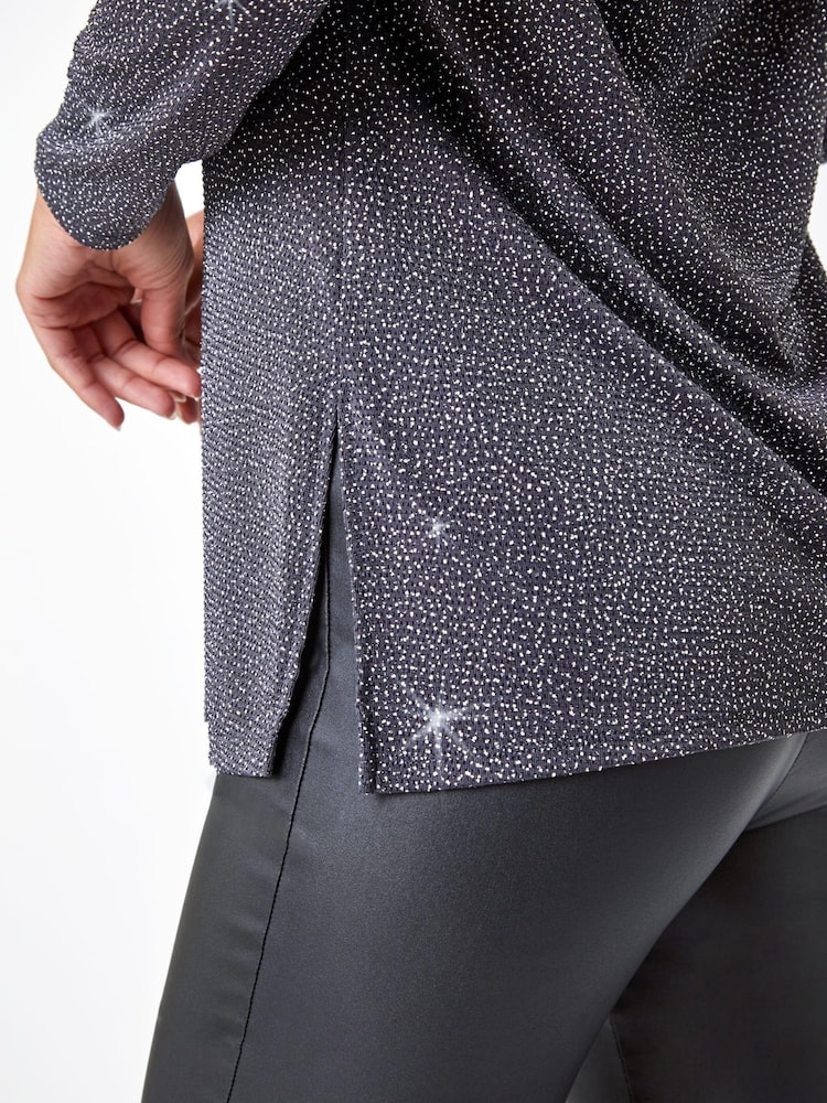 Roman Grey Sparkle Cowl Back Detail Stretch Tunic Top - Image 5 of 5