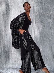 Roman Black Embellished Sequin Cape Jacket - Image 2 of 5