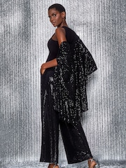 Roman Black Embellished Sequin Cape Jacket - Image 3 of 5
