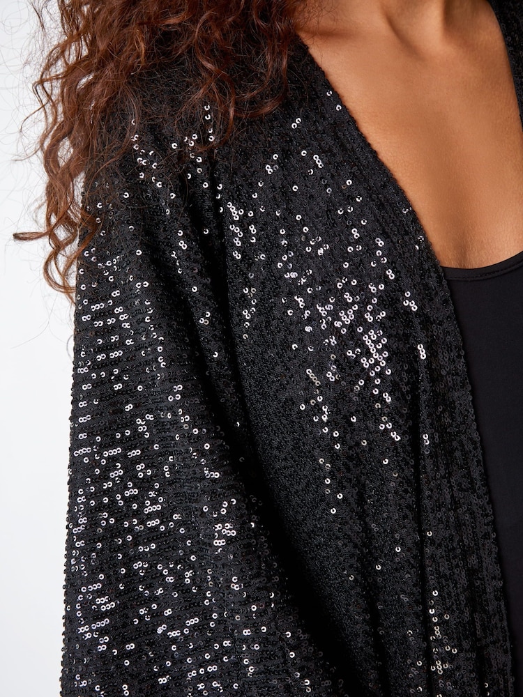 Roman Black Embellished Sequin Cape Jacket - Image 5 of 5