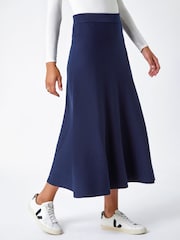 Roman Blue Plain Knitted Maxi Skirt - Image 1 of 5