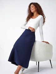 Roman Blue Plain Knitted Maxi Skirt - Image 3 of 5