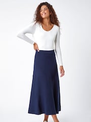 Roman Blue Plain Knitted Maxi Skirt - Image 4 of 5