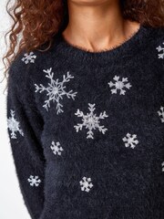 Roman Black Sequin Snowflake Fluffy Jumper - Image 5 of 5