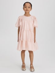 Reiss Pink Leonie 13-14 yrs Tiered Embroidered Dress - Image 1 of 6