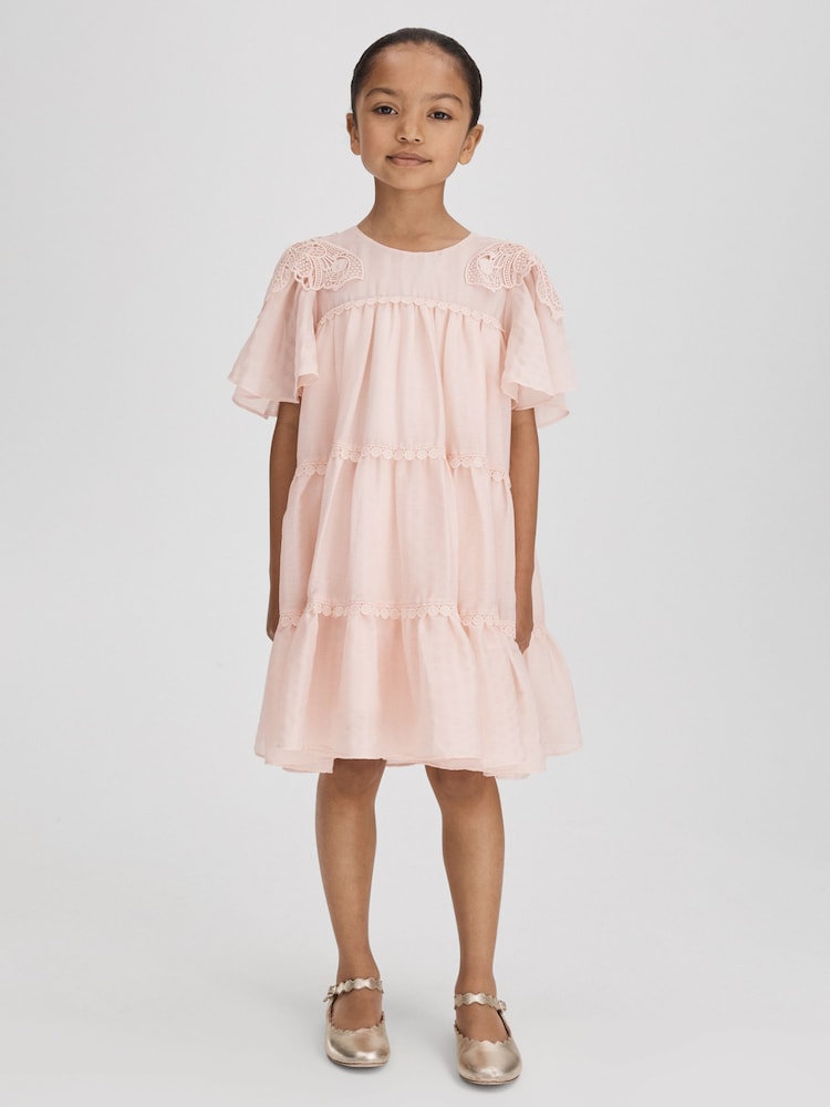 Reiss Pink Leonie 13-14 yrs Tiered Embroidered Dress - Image 1 of 6