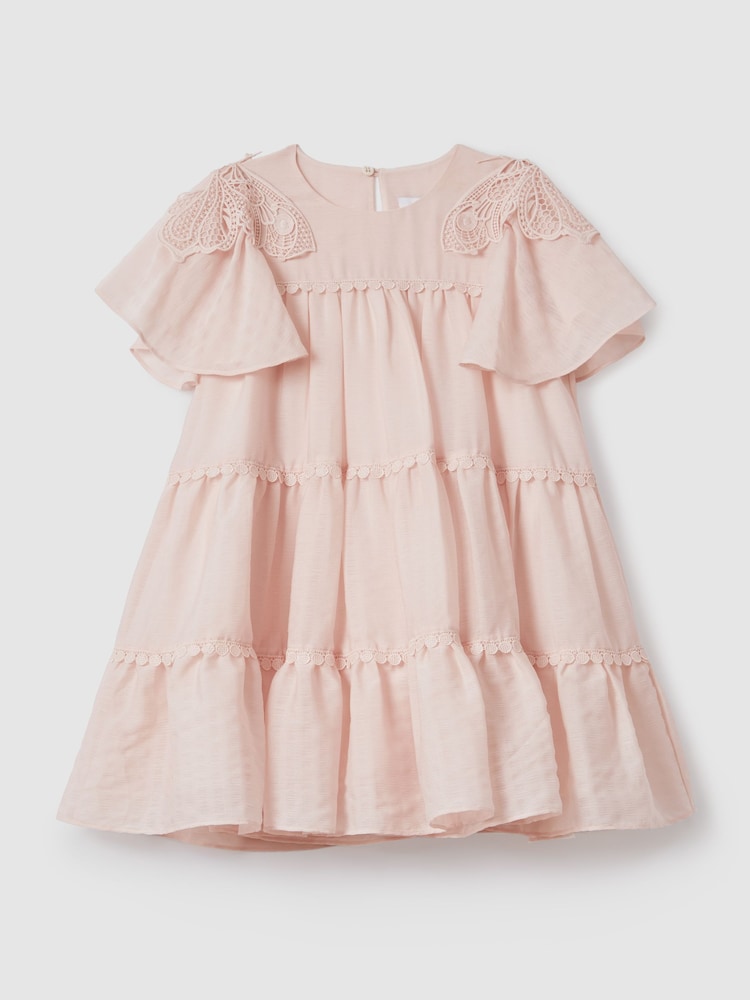 Reiss Pink Leonie 13-14 yrs Tiered Embroidered Dress - Image 2 of 6