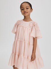 Reiss Pink Leonie 13-14 yrs Tiered Embroidered Dress - Image 3 of 6