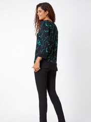 Roman Green Marble Print Contrast Hem Stretch Top - Image 3 of 5