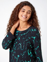 Roman Green Marble Print Contrast Hem Stretch Top - Image 4 of 5