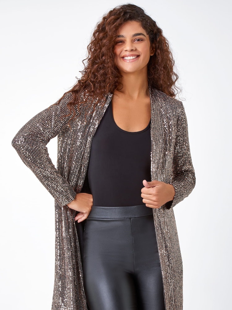 Roman Metallic Longline Sequin Stretch Jacket - Image 1 of 6 Roman Metallic Longline Sequin Stretch Jacket - Image 1 of 6