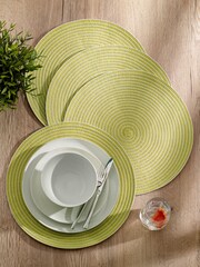 Set of 4 Chartreuse Woven Stripe Placemats - Image 1 of 3
