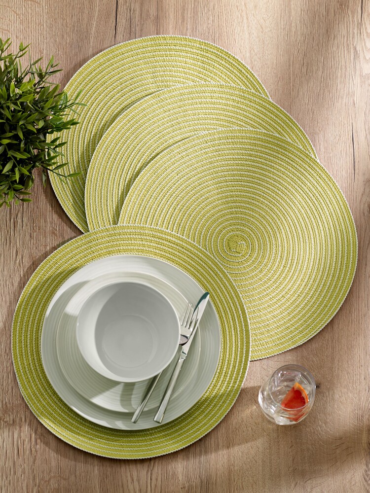 Set of 4 Chartreuse Woven Stripe Placemats - Image 1 of 3