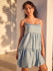 Denim Blue Tiered Mini Summer Dress - Image 2 of 7