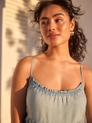Denim Blue Tiered Mini Summer Dress - Image 5 of 7