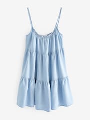 Denim Blue Tiered Mini Summer Dress - Image 6 of 7