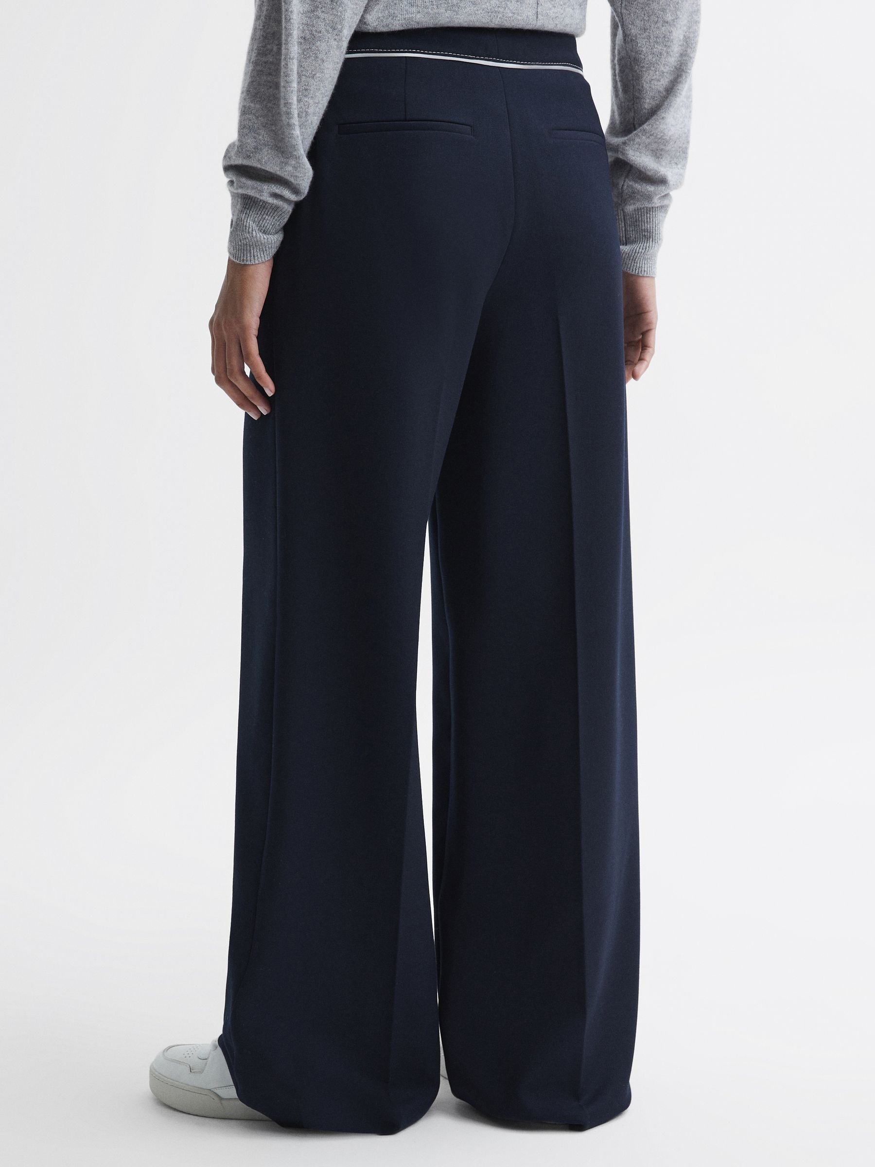 Buy Reiss Navy Oriel Contrast Stitch Wide Leg Trousers from the