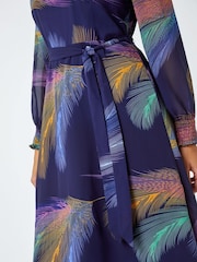 Roman Purple Feather Print Fit & Flare Midi Dress - Image 5 of 5