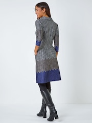 Roman Blue Zig Zag Cowl Neck Stretch Dress - Image 2 of 5