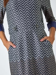 Roman Blue Zig Zag Cowl Neck Stretch Dress - Image 5 of 5