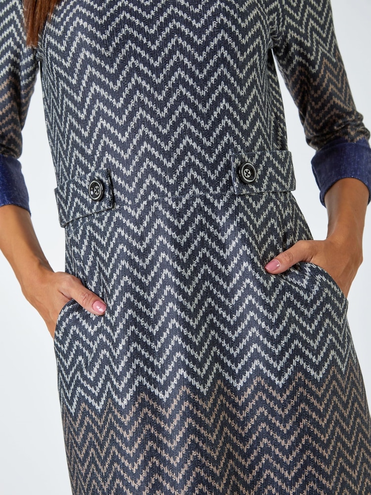 Roman Blue Zig Zag Cowl Neck Stretch Dress - Image 5 of 5