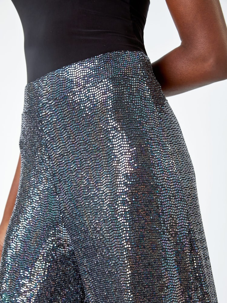 Roman Metallic Wide Leg Sequin Stretch Trousers - Image 5 of 5
